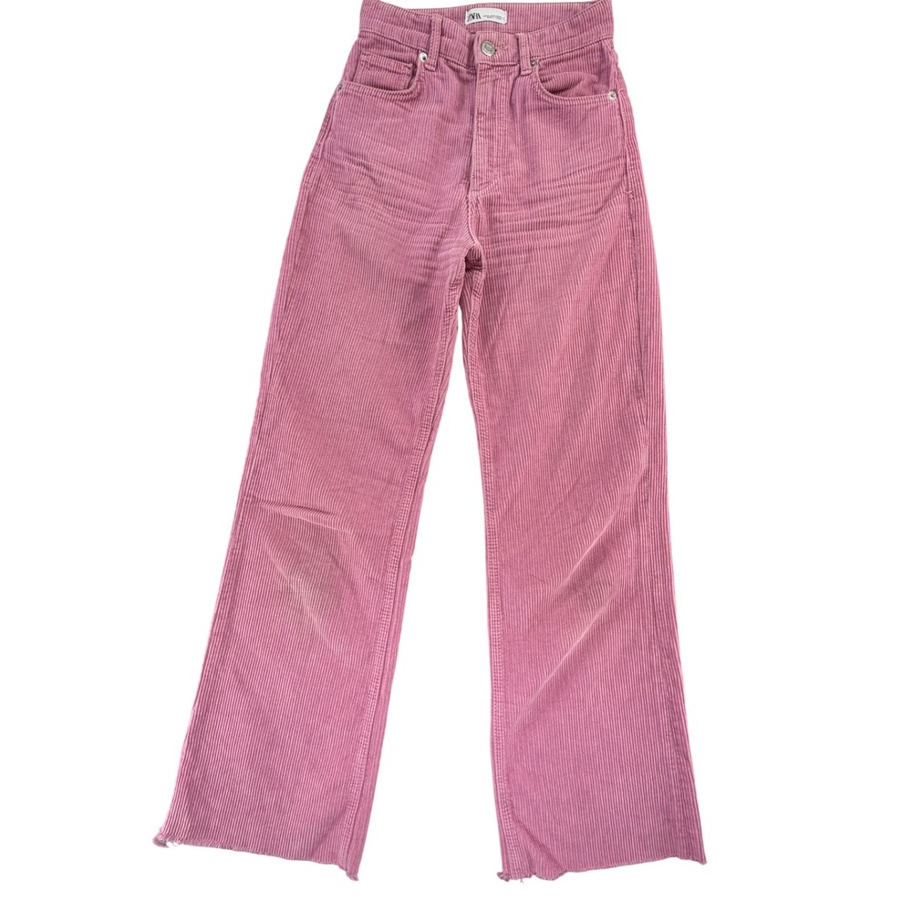 Zara Pink Corduroy High Waisted Wide Leg Pants Raw Hem Size 0 US 32 EUR